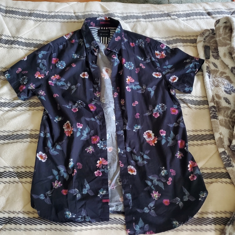 Demin and Flower Floral Button Down